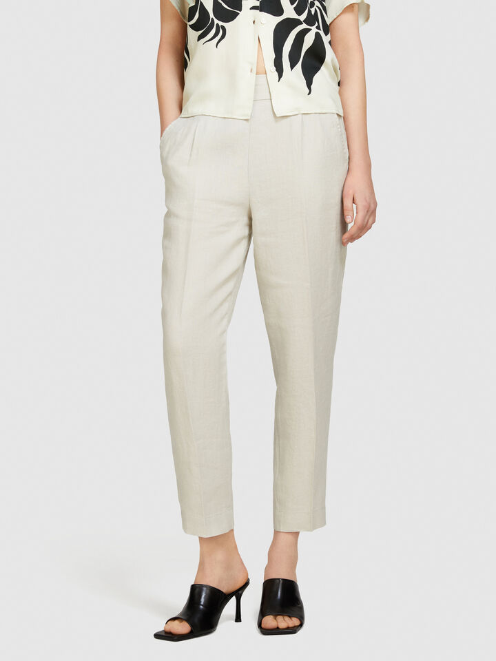 100% linen joggers - women's joggers - Creamy White | Sisley image number 4